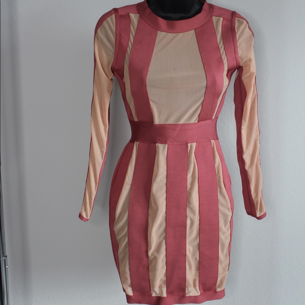 Mesh Mauve Striped Bodycon Dress